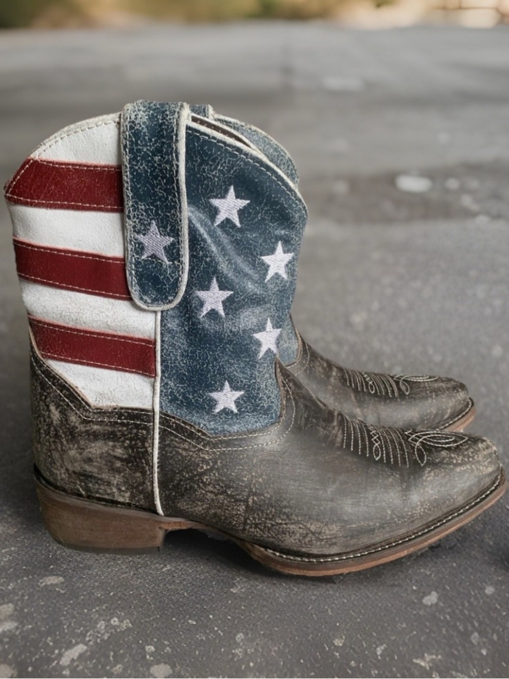 Roper Patriotic American Flag Leather Western Ankle Boots - Red, White, Blue